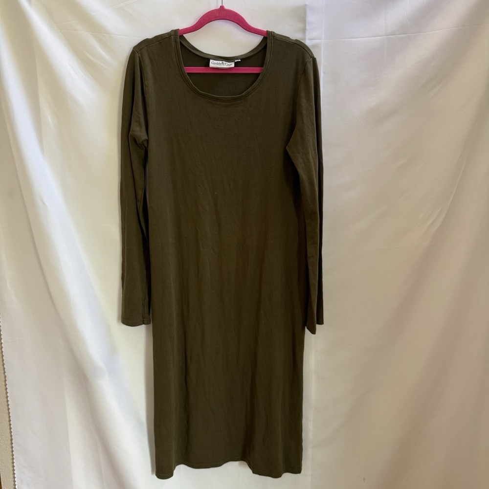 Goddess Gear Bamboo Midi Dress Minimalist Lagenlook Lounge Travel Olive Green XL